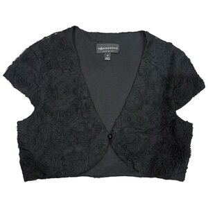 connected apparel Black Short-Sleeve Rosette Cardigan
